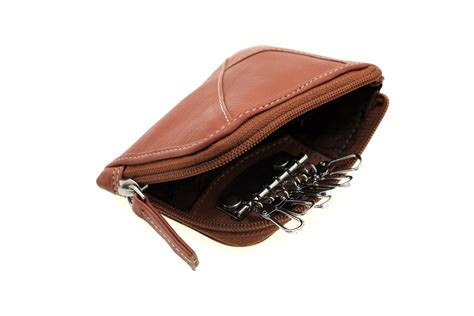 Genuine Leather Key Holder Pouch Case Men Women Zipper Closed Locker ...