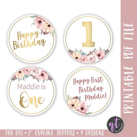 First Birthday Cupcake Toppers 1st Birthday Cupcake Toppers Etsy