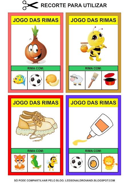 Jogo das rimas - material gratuito | Atividades alfabetização e ...