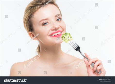 Happy Naked Woman Holding Fork Green Stock Photo 1399210595 Shutterstock