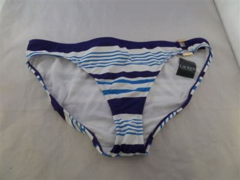 LAUREN Ralph Lauren Nautical Striped Side Ring Hipster Bikini Bottom Sz