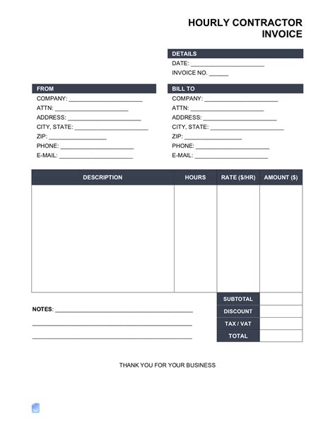 Hourly Contractor Invoice Template