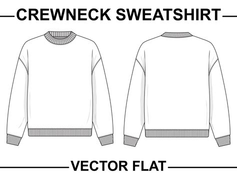 Crewneck Sweatshirt Flat Technical Drawing Illustration Mock Up