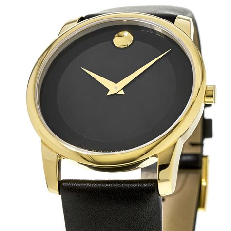 Movado Museum Gold Plated Black Dial Leather Strap Mens Watch 0606876