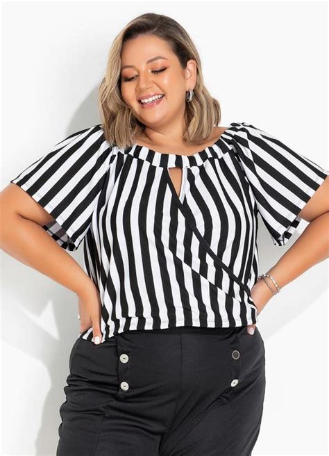 Blusa Listras Ciganinha Transpasse Plus Size Marguerite