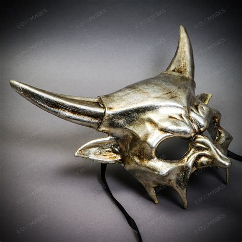 Demon Sharp Horn Devil Masquerade Mask Metallic Silver Ilovemaskscom