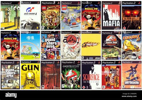 Collection of old vintage Playstation 2 video game covers, colorful ...