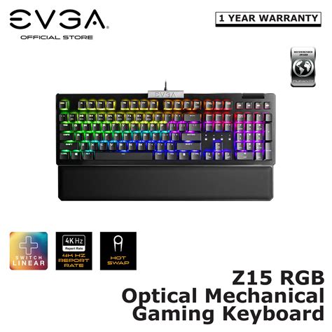 EVGA Z15 RGB Mechanical Gaming Keyboard Linear Switch RGB Backlit LED Hot Swappable Kailh