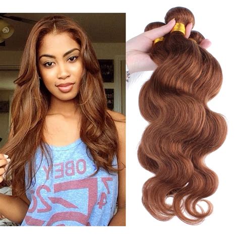 Colorful Hair Extensions Peruvian Virgin Hair Body Wave 30 Honey Brown