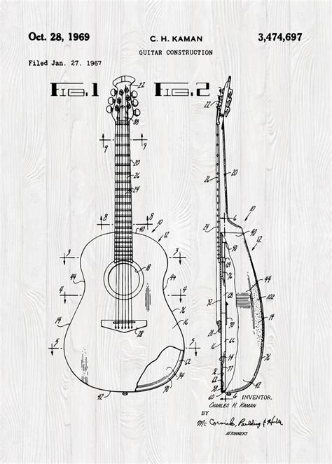 Guitar Patent Poster Picture Metal Print Paint By ThomasDHaley