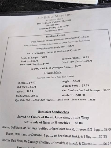 Menu At C P Deli Restaurant Palatka