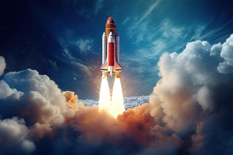 Premium AI Image | Rocket successfully launches into space with smoke ...