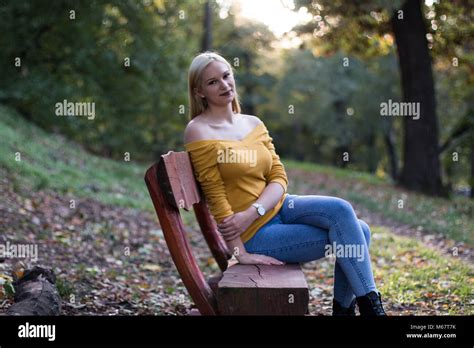 Blonde Girl On Park Bench Hi Res Stock Photography And Images Alamy