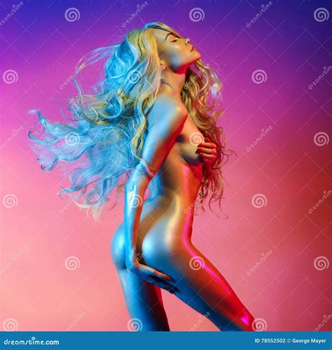 Nude Blonde In Colorful Light Stock Photo Image Of Luxury Fine