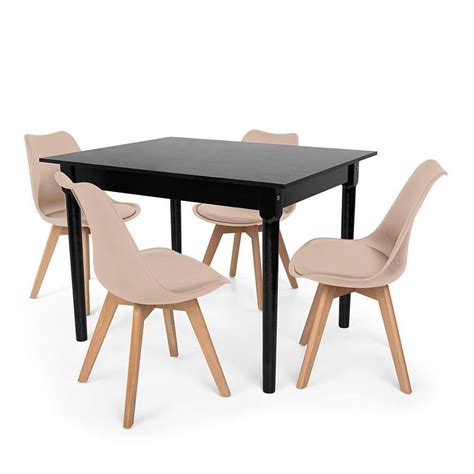 Conjunto Mesa De Jantar Robust X Preta Cadeiras Nude Camicado