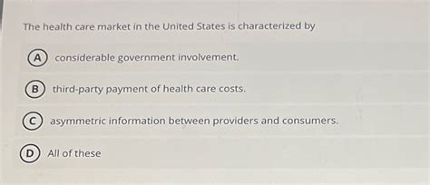 Solved The Health Care Market In The United States Is