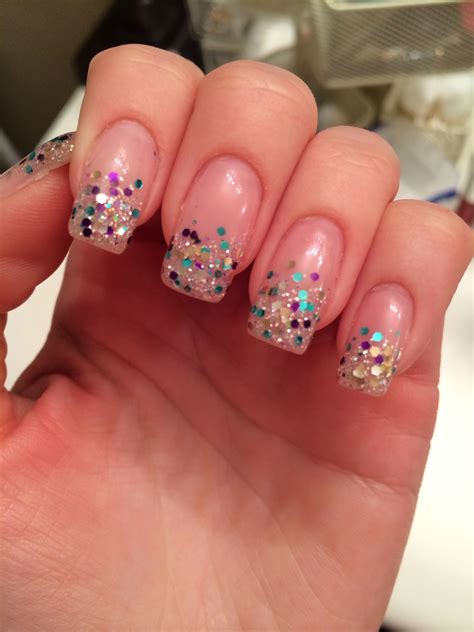 Pale Nude Pink And Multicolored Glitter Gel Nails