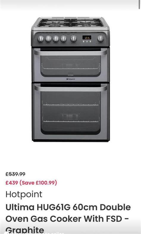 Hotpoint Ultima Hug61g 60cm Double Oven Gas Cooker With Fsd Graphite In Batley West