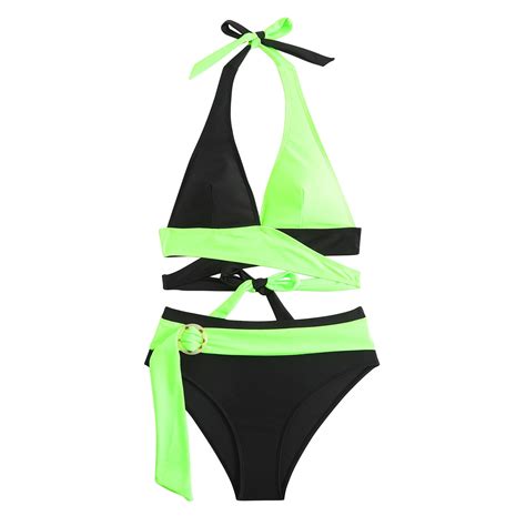 Ugoldhm Bathing Suits For Women Summer Beach Color Block Sexy 2 Piece Bikini Set Walmart