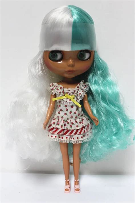 Blygirl Green White White Bunches Cloth Buds Blyth Doll Black Skin Nude Doll Ordinary Body