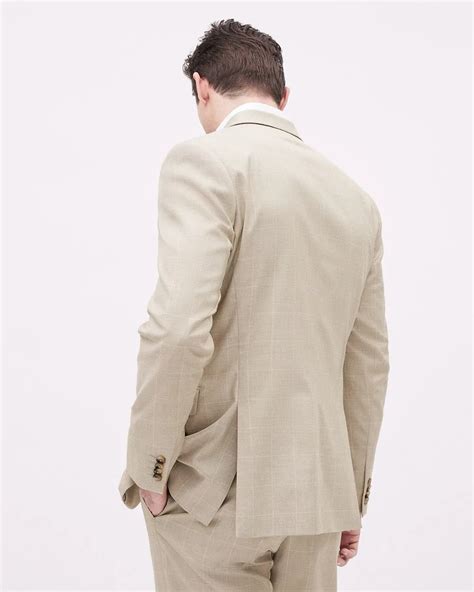 Tailored Fit Beige Windowpane Suit Blazer Rw Co