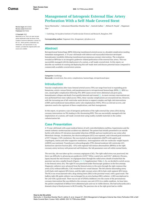 Pdf Management Of Iatrogenic External Iliac Artery Perforation With A