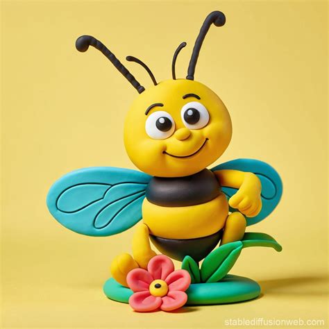 Cute Cartoon Bee Sitting Flower Stable Diffusion Online