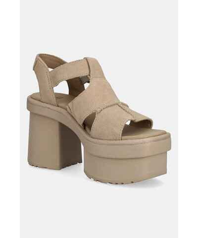 Nude δερμάτινα μονόχρωμα γυναικεία πέδιλα για γάμο με πλατφόρμα