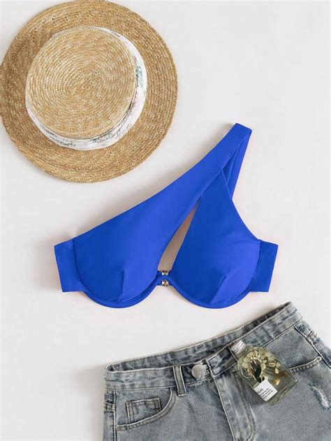 SHEIN Swim BAE Top Bikini Con Abertura De Un Hombro Con Aro Moda De