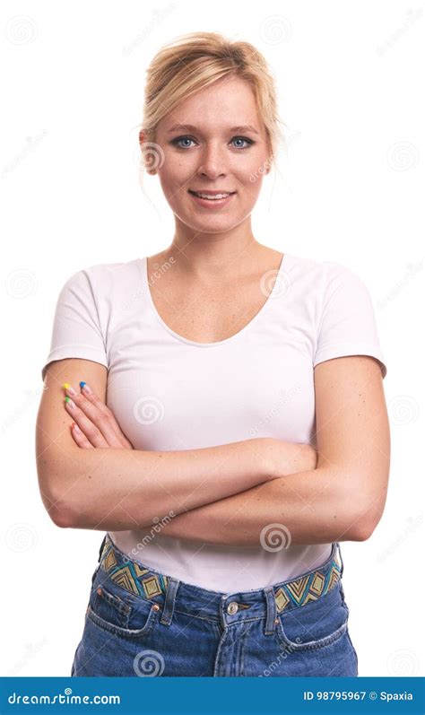 Jeune Fille Blonde Mignonne Avec Des Taches De Rousseur Image Stock Image Du Copie Peau 98795967