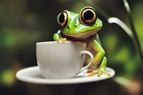 A Cute Frog Drinking Coffee Stock Photo Download Image Now
