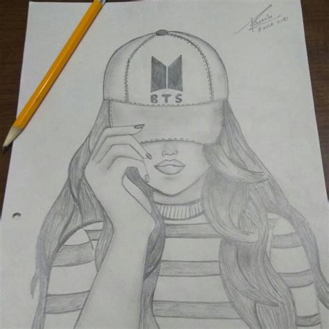 Girl With A Bts Cap 💜 Bts Girl Girl Sketch Fangirl Female Sketch