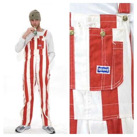 Red And White Striped Overalls Men Etsy