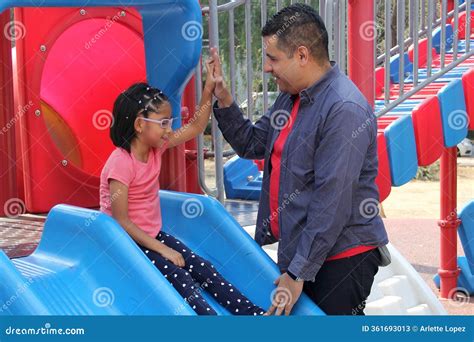 Divorced Dad With His Year Old Brunette Latina Daughter Play In The Park Games And Spend