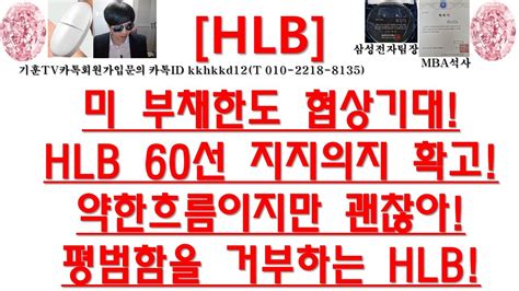 주식투자 Hlb미 부채한도 협상기대hlb 60선 지지의지 확고약한흐름이지만 괜찮아평범함을 거부하는 Hlb Youtube