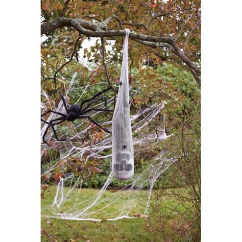 Skull In Spider Cocoon Halloween Prop Creepy Haunted Graveyard Decoration