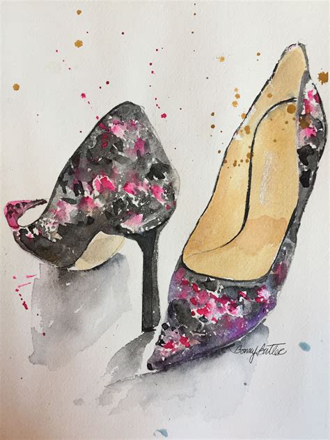 Shoe Luv Watercolor By Bonnywatercolors Painter Shoe Paintings