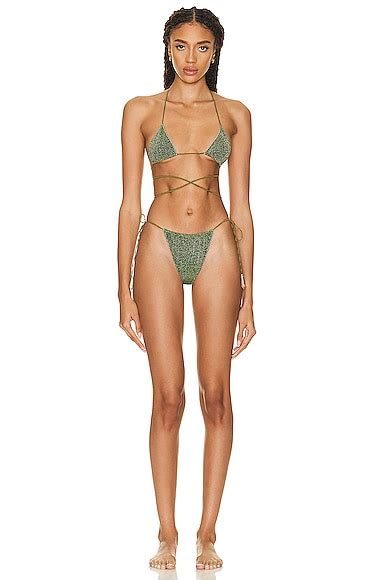 Oseree Lumiere Crystal Lace Microkini Bikini Set In Green FWRD