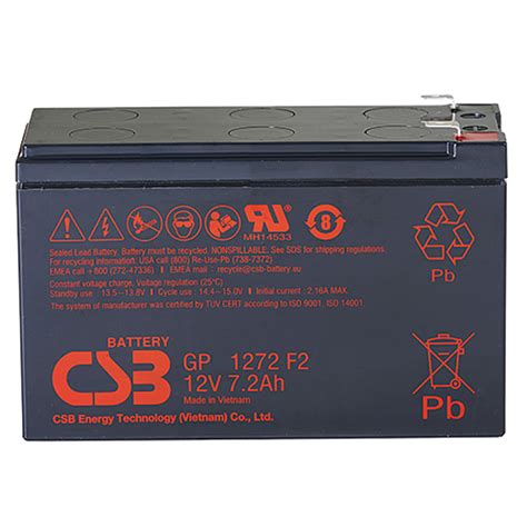 Акумуляторна Батарея CSB EVX1272, 12V 7,2Ah (151х65х100мм) 2,55кг Q10 ...