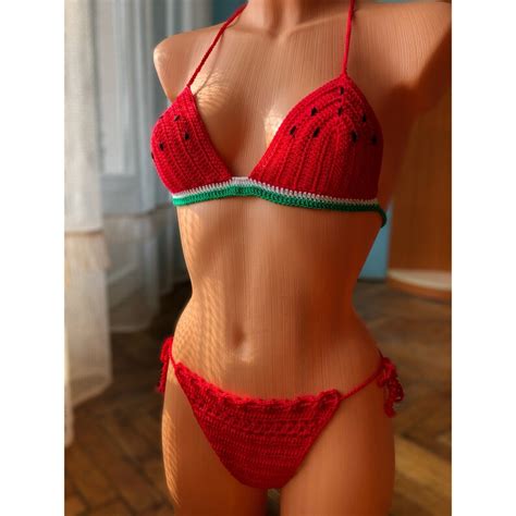 Watermelon Crochet Bikini Red Knitted Swimsuit With Lining 2023 Etsy