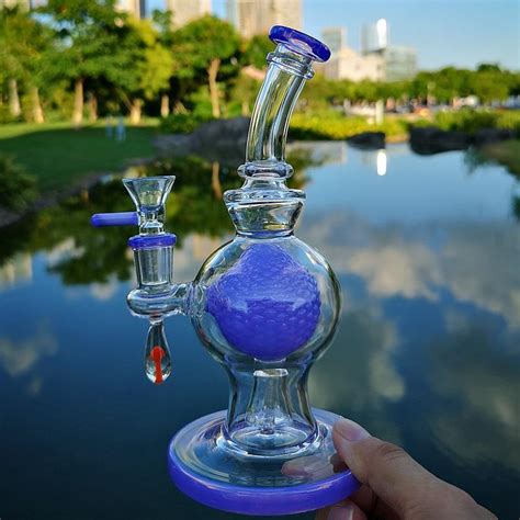 Wholesale Colorful Glass Showerhead Percolator Ball Hookah 8 Inch Bent Type Oil Dab Rig With