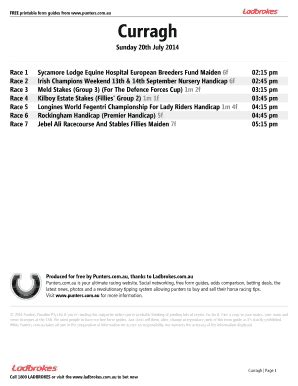 Fillable Online Curragh Printable Form Guide Sunday 20th July 2014