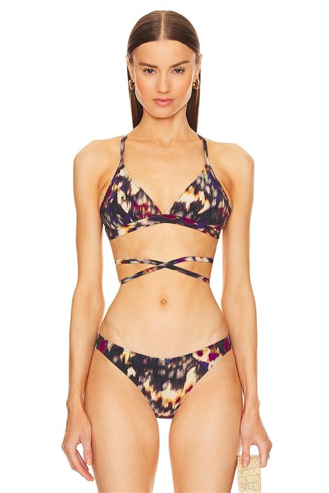 Isabel Marant Solange Bikini Top In Ochre Black REVOLVE