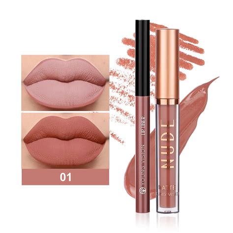 TUTUnaumb Matte Liquid Lipstick Lip Liner Pens Set Lips Makeup Kits Pigment Velvety Nude Lip