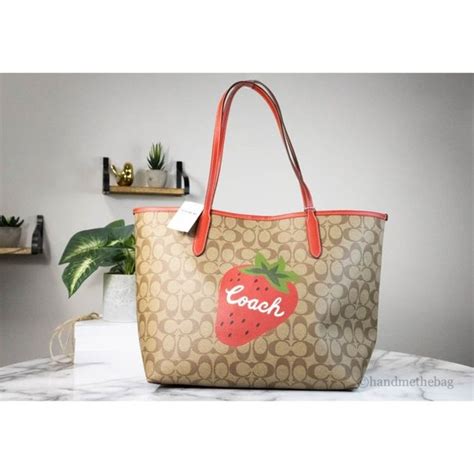 Coach Bags New Coach Khaki Red Wild Strawberry Coated Canvas City