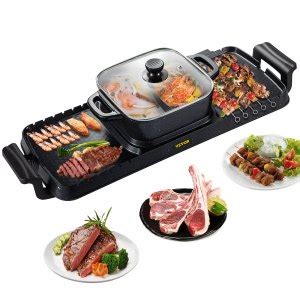 VEVOR 2 In 1 Electric BBQ Pan Grill Hot Pot Portable Hot Pot BBQ Grill 2400W VEVOR US