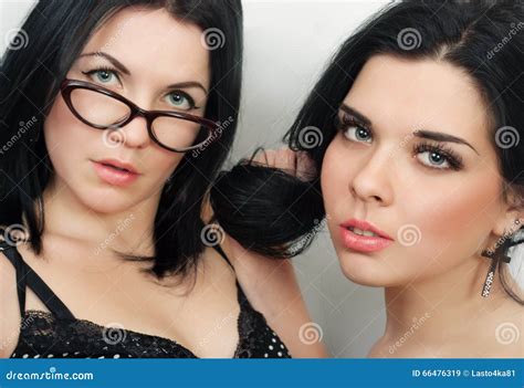 Two Hot Brunette Stock Image Image Of Body Beauty Glamour 66476319