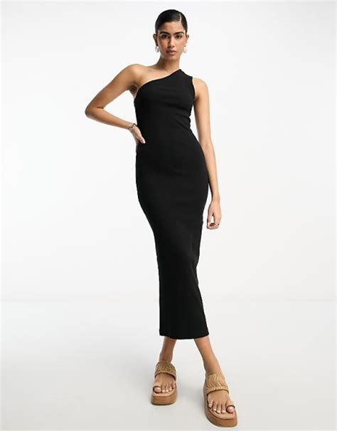 Asos Design Figurbetontes Midikleid In Schwarz Mit One Shoulder