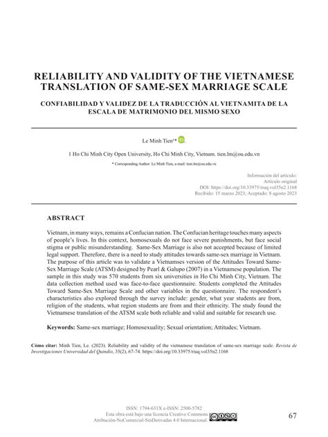 Pdf Reliability And Validity Of The Vietnamese Translation Of Same