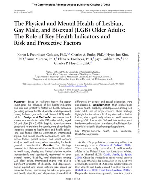 PDF The Physical And Mental Health Of Lesbian Gay Male And Bisexual LGB Older Adults The